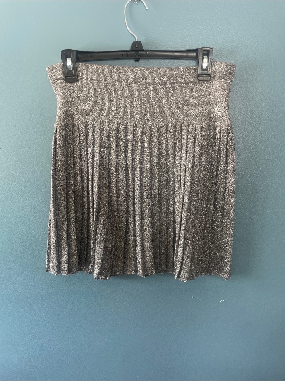 Metallic Silver Pleated A-Line Skirt - Women's